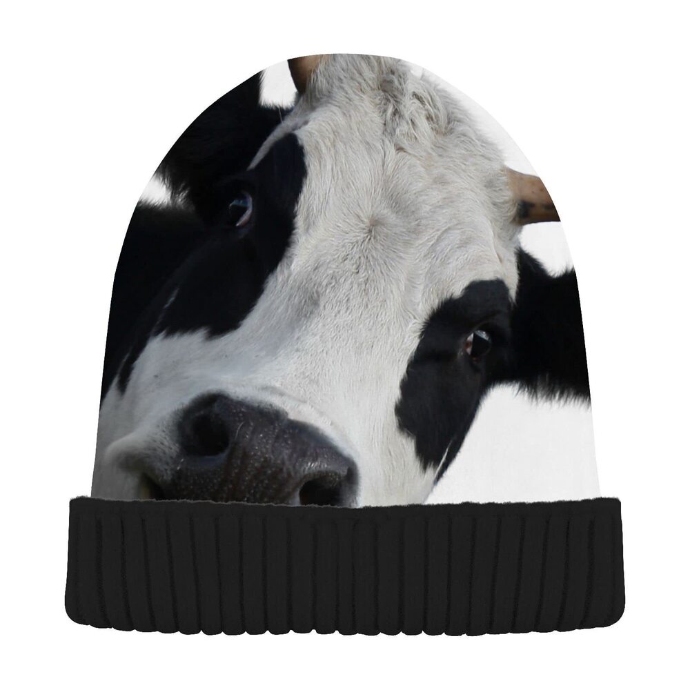 8726 Fun Cow Print Animal Beanie Winter Hat Reversible Skull Cuffed Knit